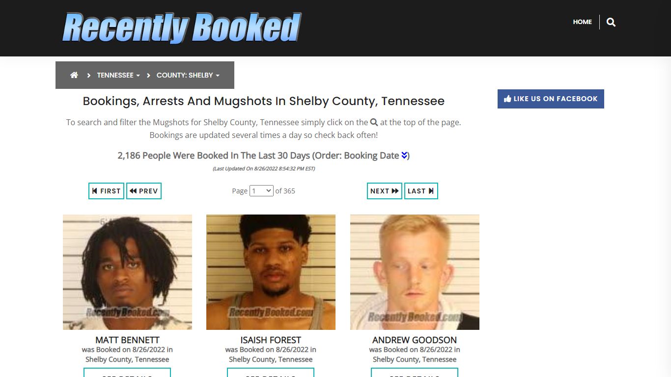 Bookings, Arrests and Mugshots in Shelby County, Tennessee